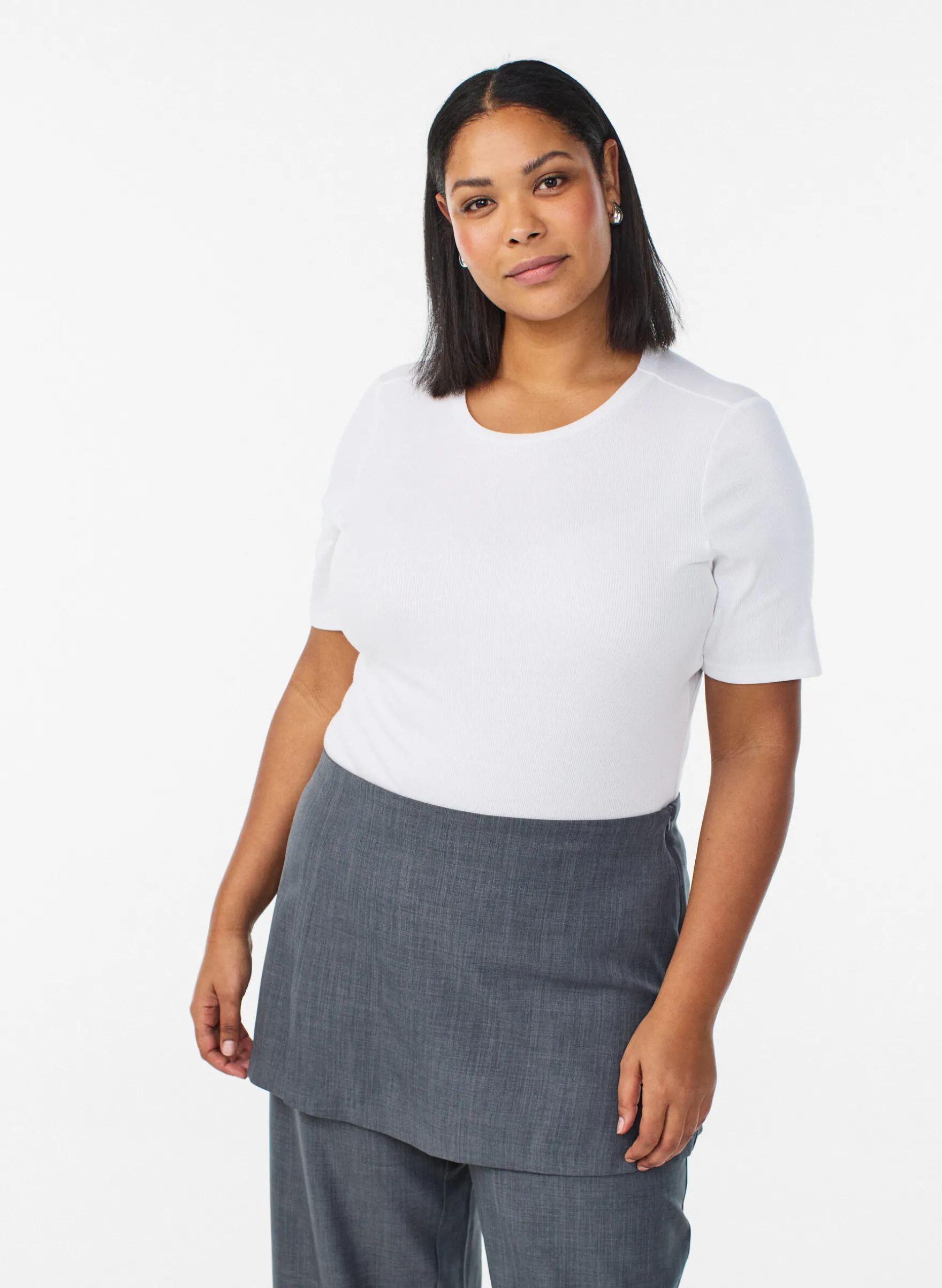 Geripptes Basic-T-Shirt mit Rundhalsausschnitt