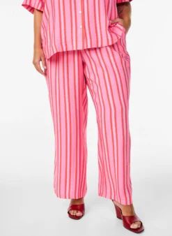 Gestreifte Hose mit hoher Taille und weiten Beinen
