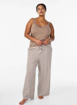 Gestreifte Schlafanzughose mit hoher Taille und weiten Beinen