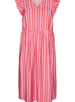 Gestreiftes Midikleid mit Empire-Schnitt und Rüschen