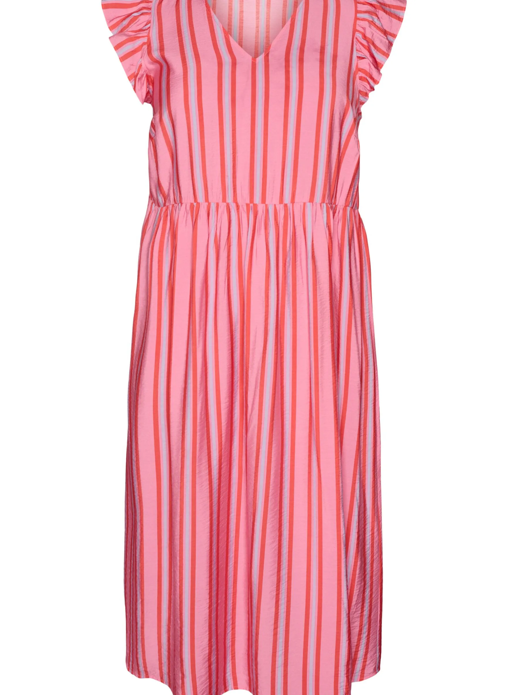 Gestreiftes Midikleid mit Empire-Schnitt und Rüschen