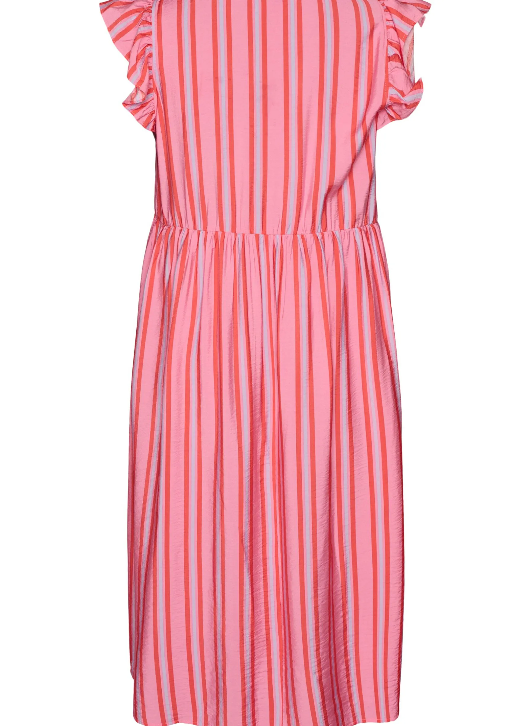 Gestreiftes Midikleid mit Empire-Schnitt und Rüschen