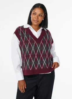 Gestrickte Weste mit V-Ausschnitt und Argyle-Muster