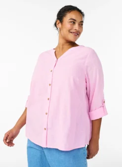 Hemdbluse aus Baumwolle mit V-Ausschnitt