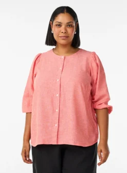 Hemdbluse aus Leinen und Viskose mit 3/4-Ärmeln