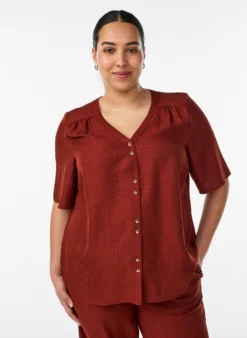 Hemdbluse mit V-Ausschnitt und kurzen Ärmeln