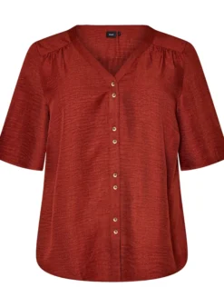 Hemdbluse mit V-Ausschnitt und kurzen Ärmeln
