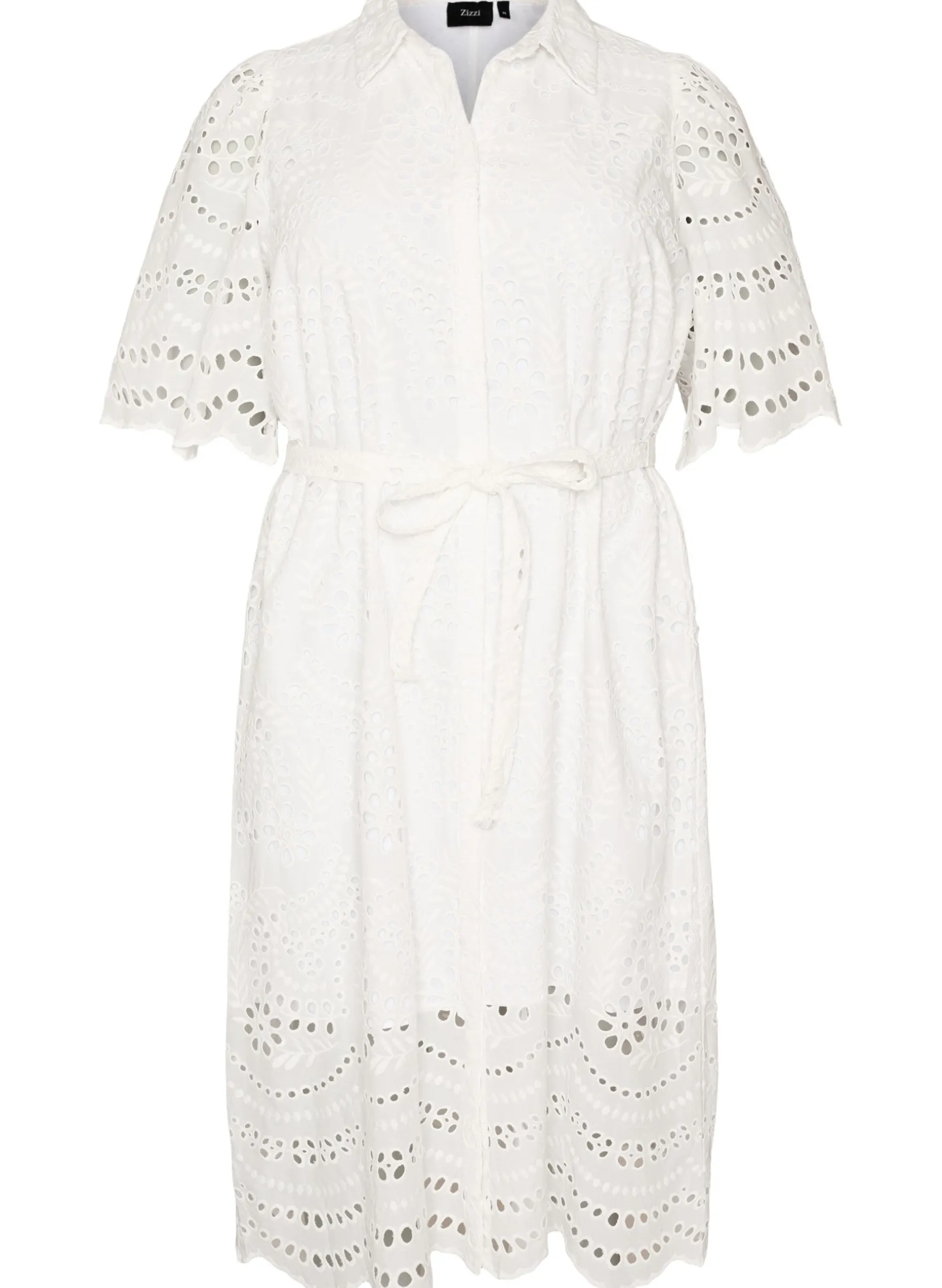 Hemdblusenkleid aus Broderie Anglaise mit Bindegürtel