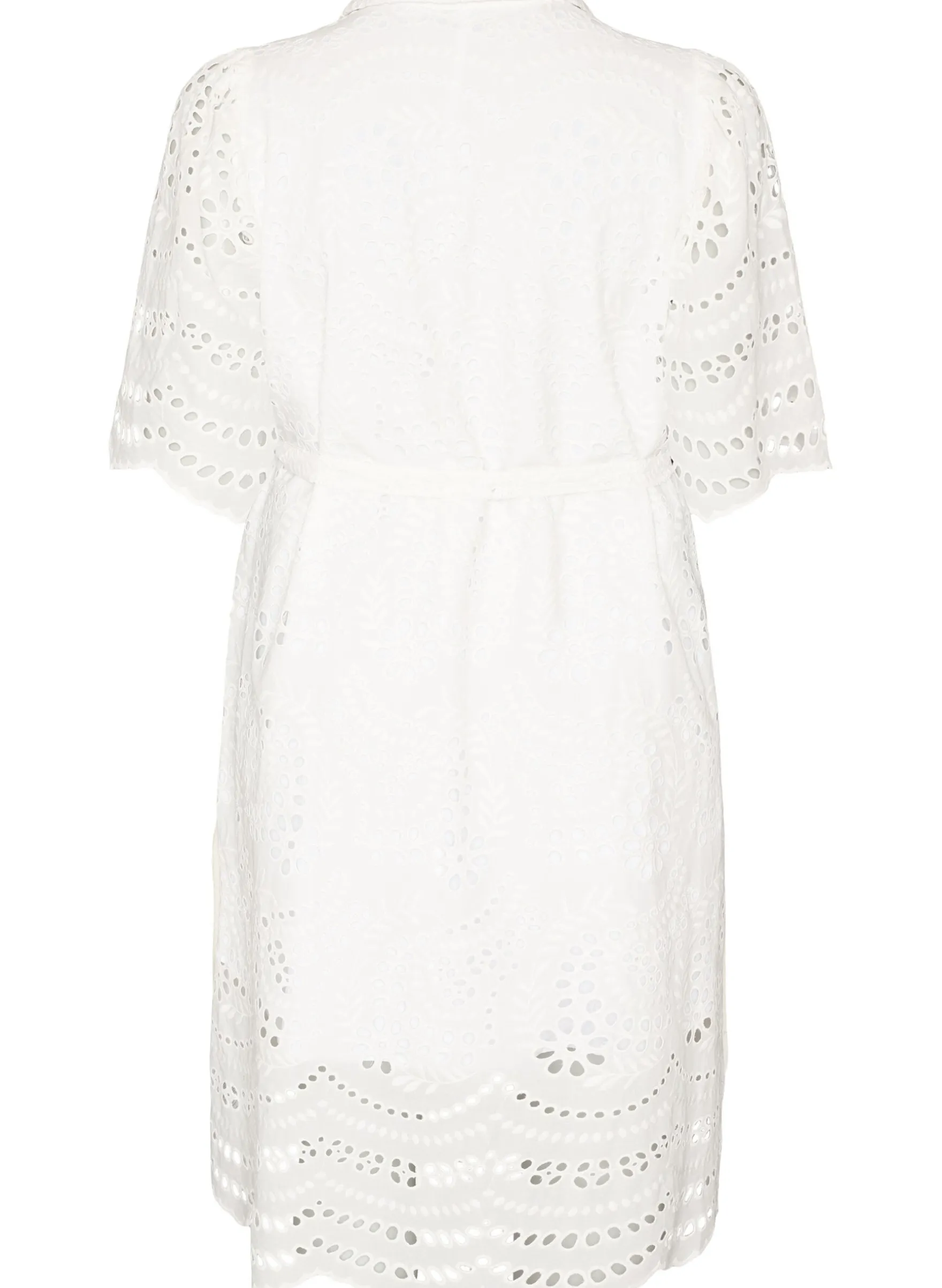 Hemdblusenkleid aus Broderie Anglaise mit Bindegürtel