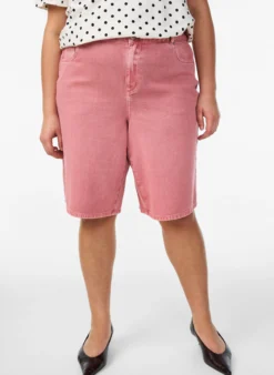 Hoch taillierte Bermudashorts aus farbigem Denim