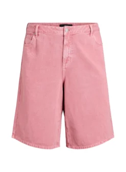 Hoch taillierte Bermudashorts aus farbigem Denim