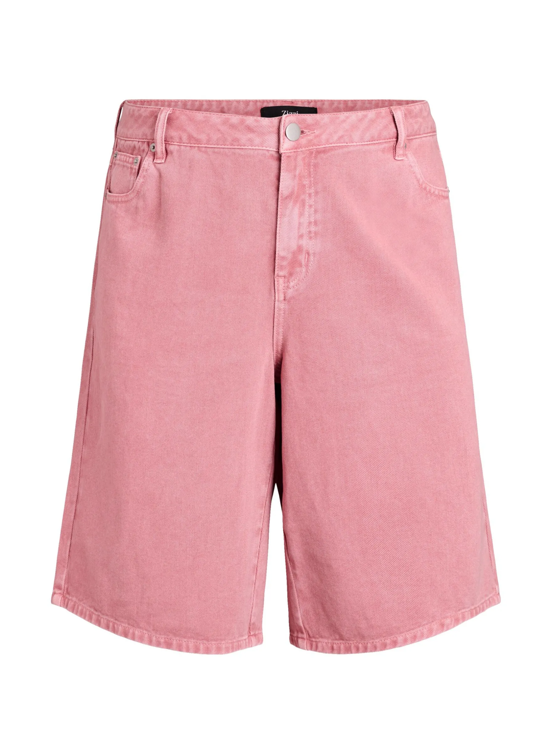 Hoch taillierte Bermudashorts aus farbigem Denim