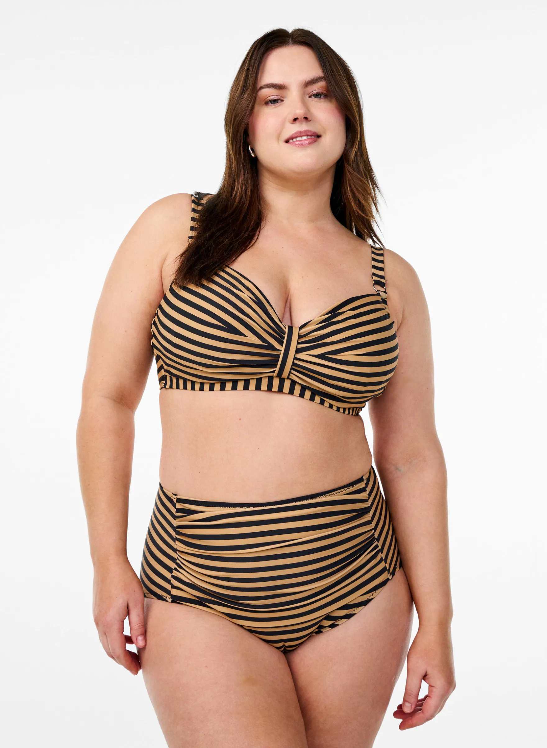 Hoch taillierte Bikinihosen mit Streifen