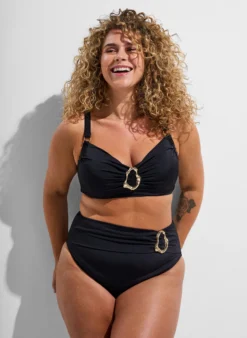 Hoch taillierter Tai-Bikini-Slip mit Golddetail