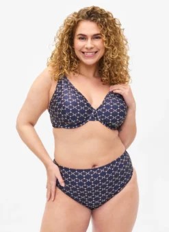 Hoch tailliertes Bikini-Unterteil mit Aufdruck