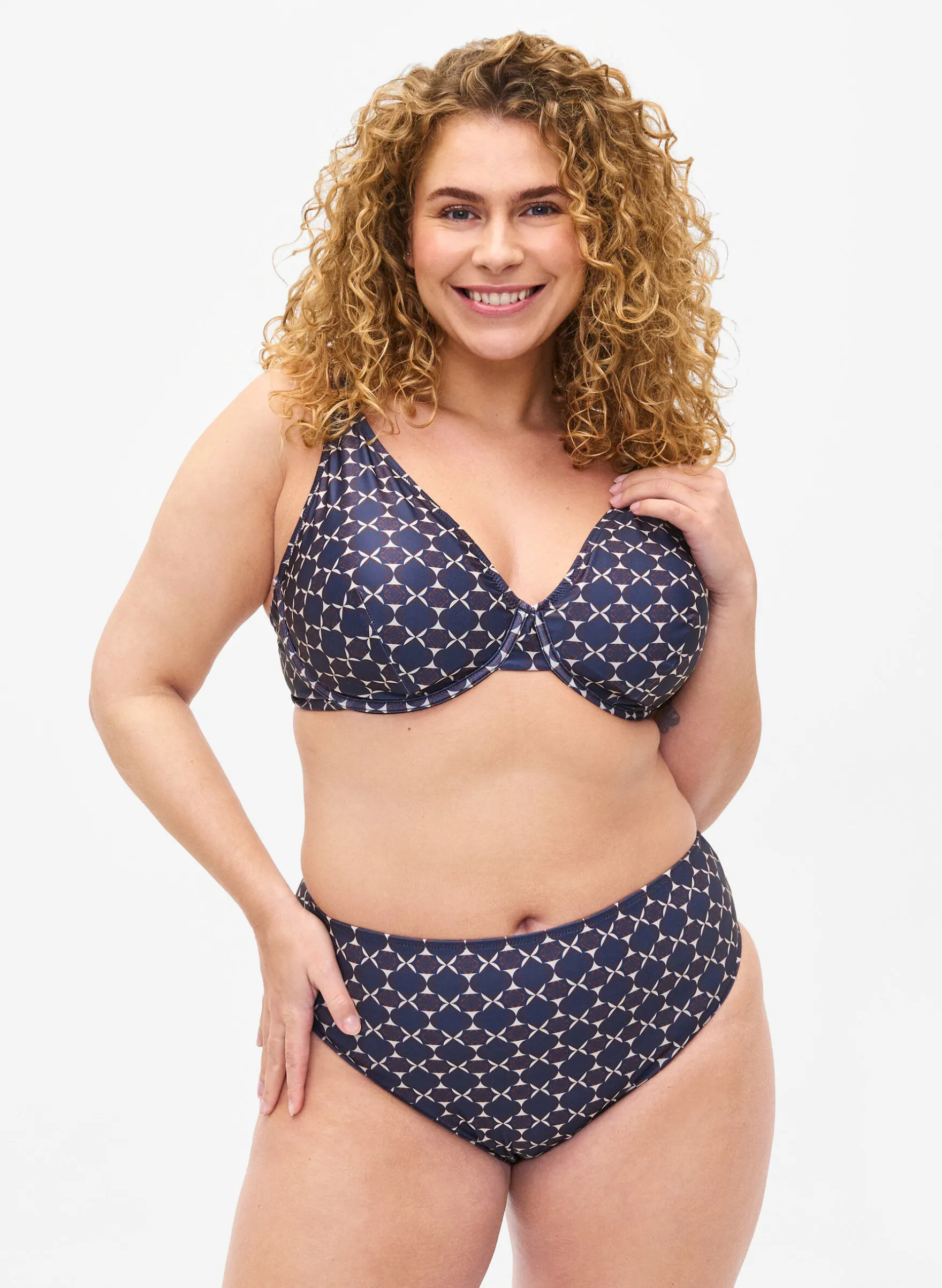 Hoch tailliertes Bikini-Unterteil mit Aufdruck