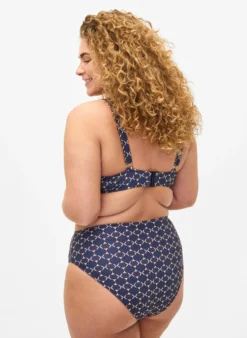 Hoch tailliertes Bikini-Unterteil mit Aufdruck