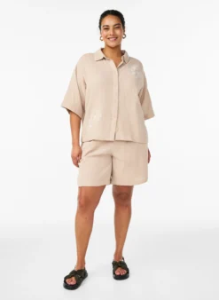 Hoch taillierte Shorts aus Baumwoll-Musselin