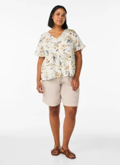Hoch taillierte Shorts aus Leinen und Viskose