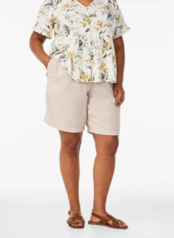 Hoch taillierte Shorts aus Leinen und Viskose
