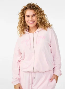 Hoodie aus weichem Velours mit Reißverschluss