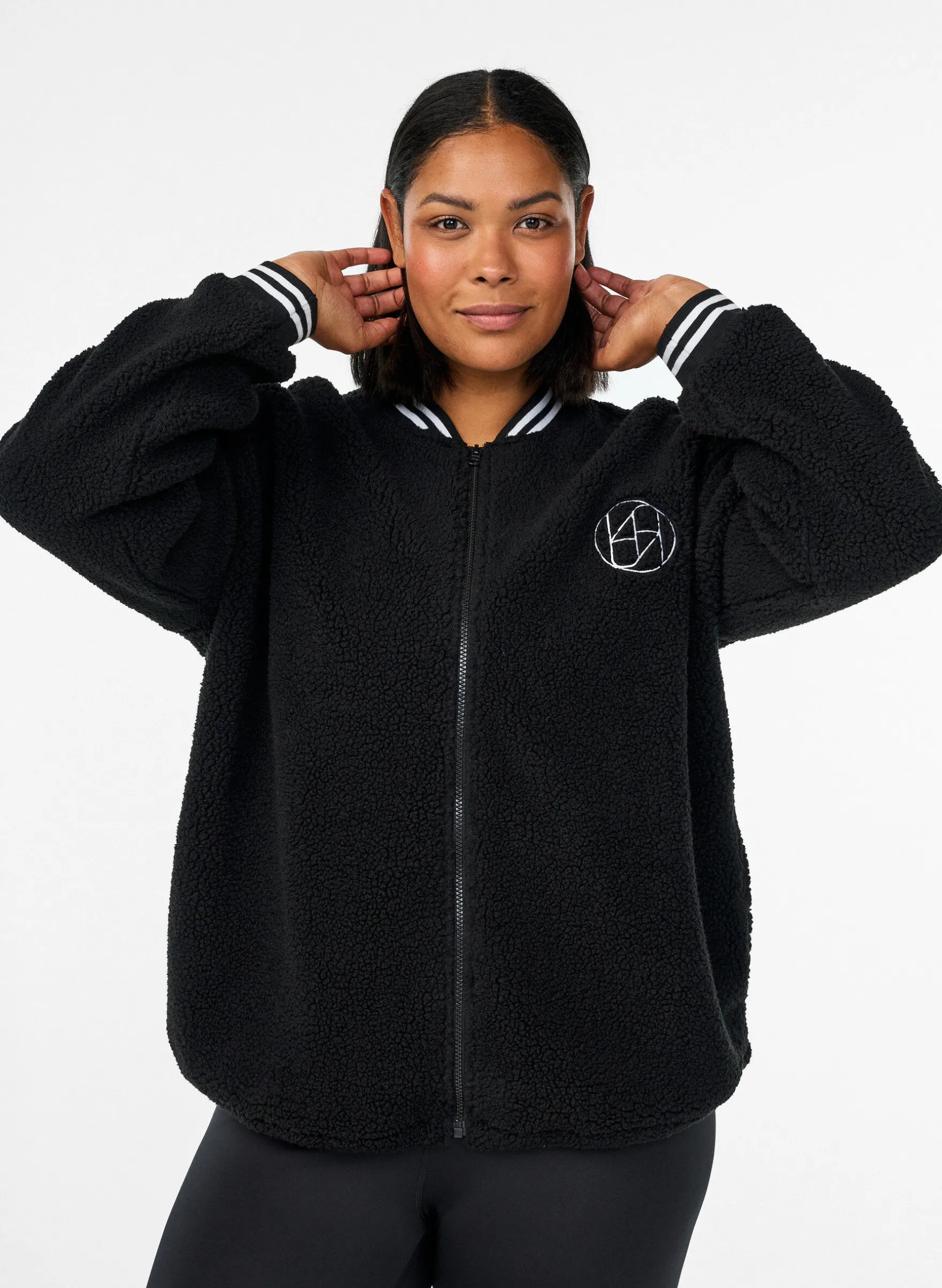 Jacke aus Teddyfleece mit Streifendetails