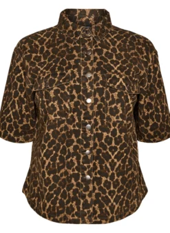 Jeanshemd mit Leo-Print und kurzen Ärmeln