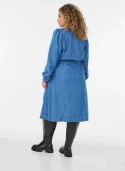 Jeanskleid mit V-Ausschnitt und Bindegürtel