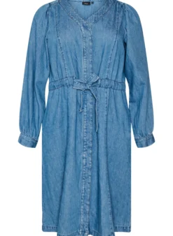 Jeanskleid mit V-Ausschnitt und Bindegürtel