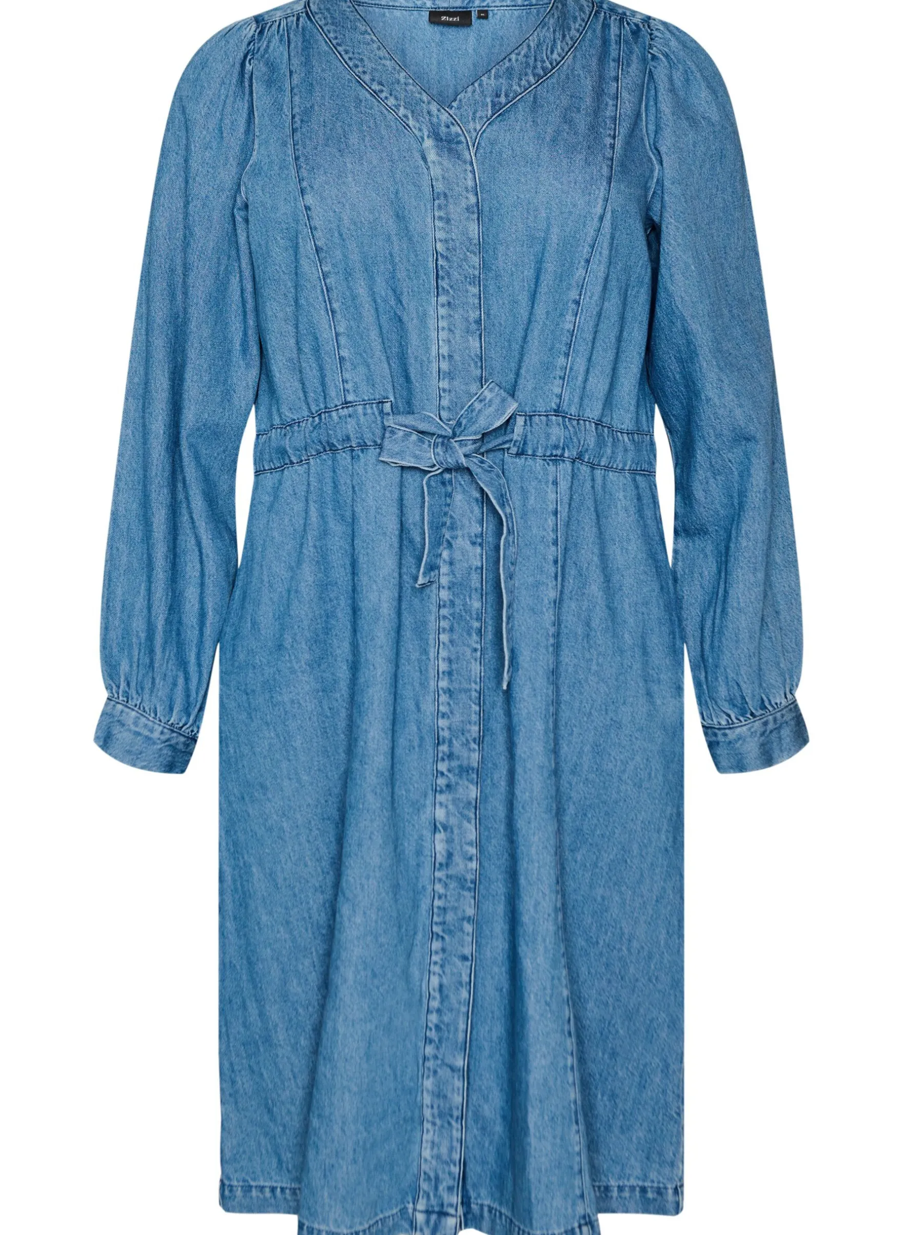Jeanskleid mit V-Ausschnitt und Bindegürtel
