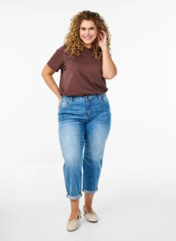 7/8-Jeans mit Umschlag und hoher Taille