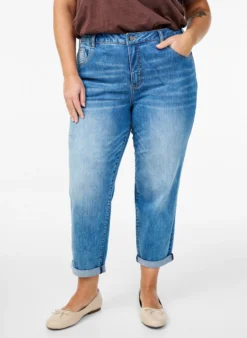 7/8-Jeans mit Umschlag und hoher Taille