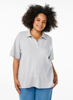 Jersey Bluse mit Kragen und kurzen Ärmeln