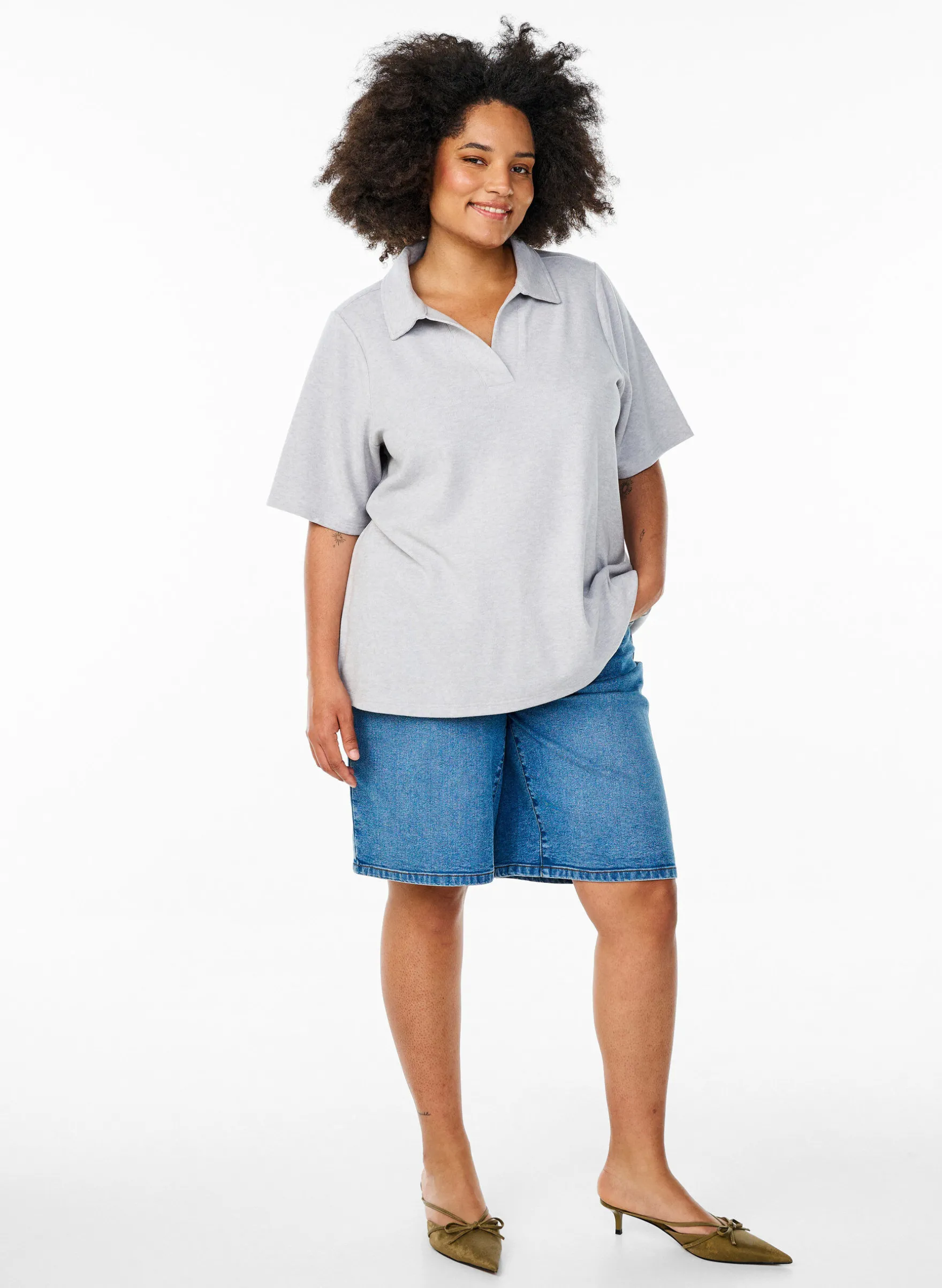 Jersey Bluse mit Kragen und kurzen Ärmeln