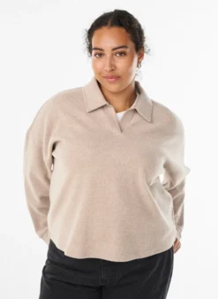 Jersey-Bluse mit Kragen und V-Ausschnitt