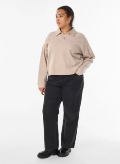 Jersey-Bluse mit Kragen und V-Ausschnitt