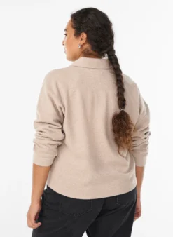 Jersey-Bluse mit Kragen und V-Ausschnitt