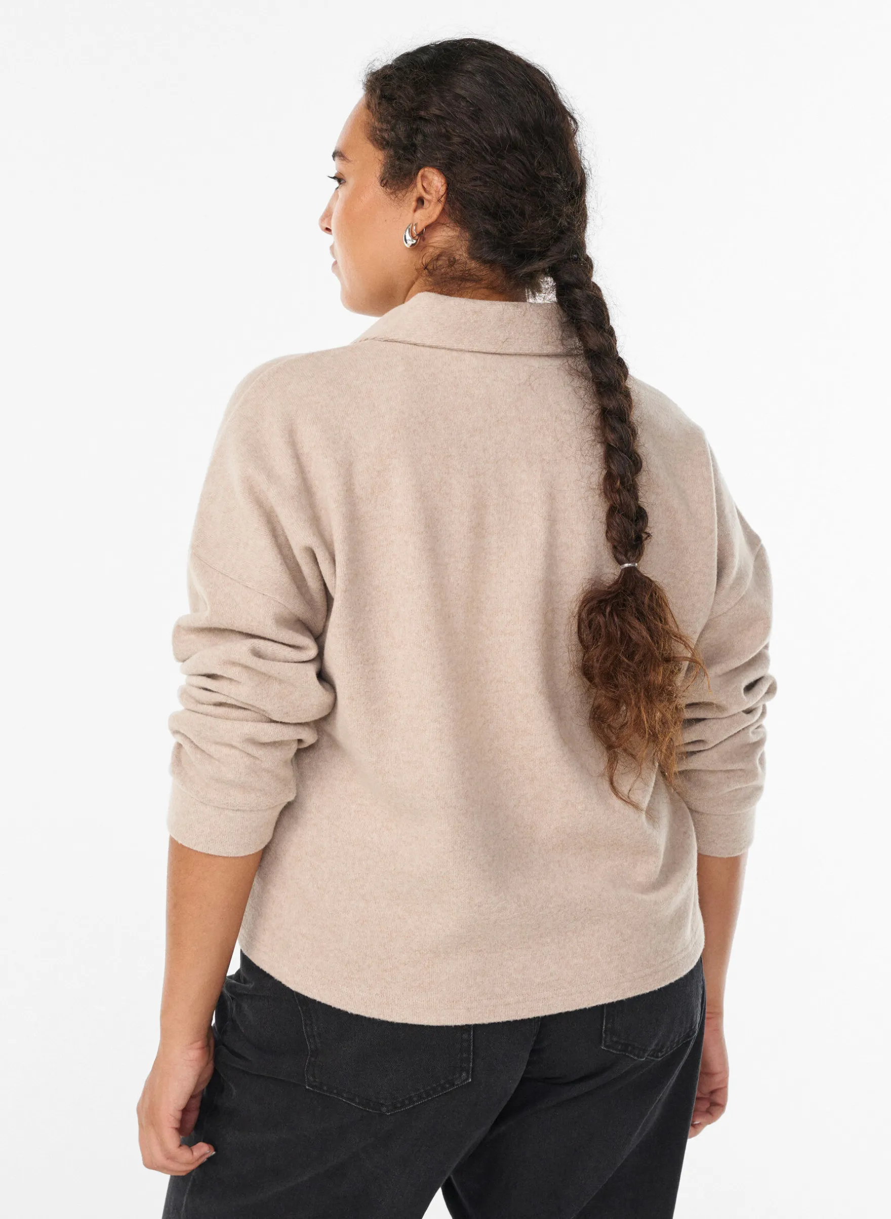 Jersey-Bluse mit Kragen und V-Ausschnitt