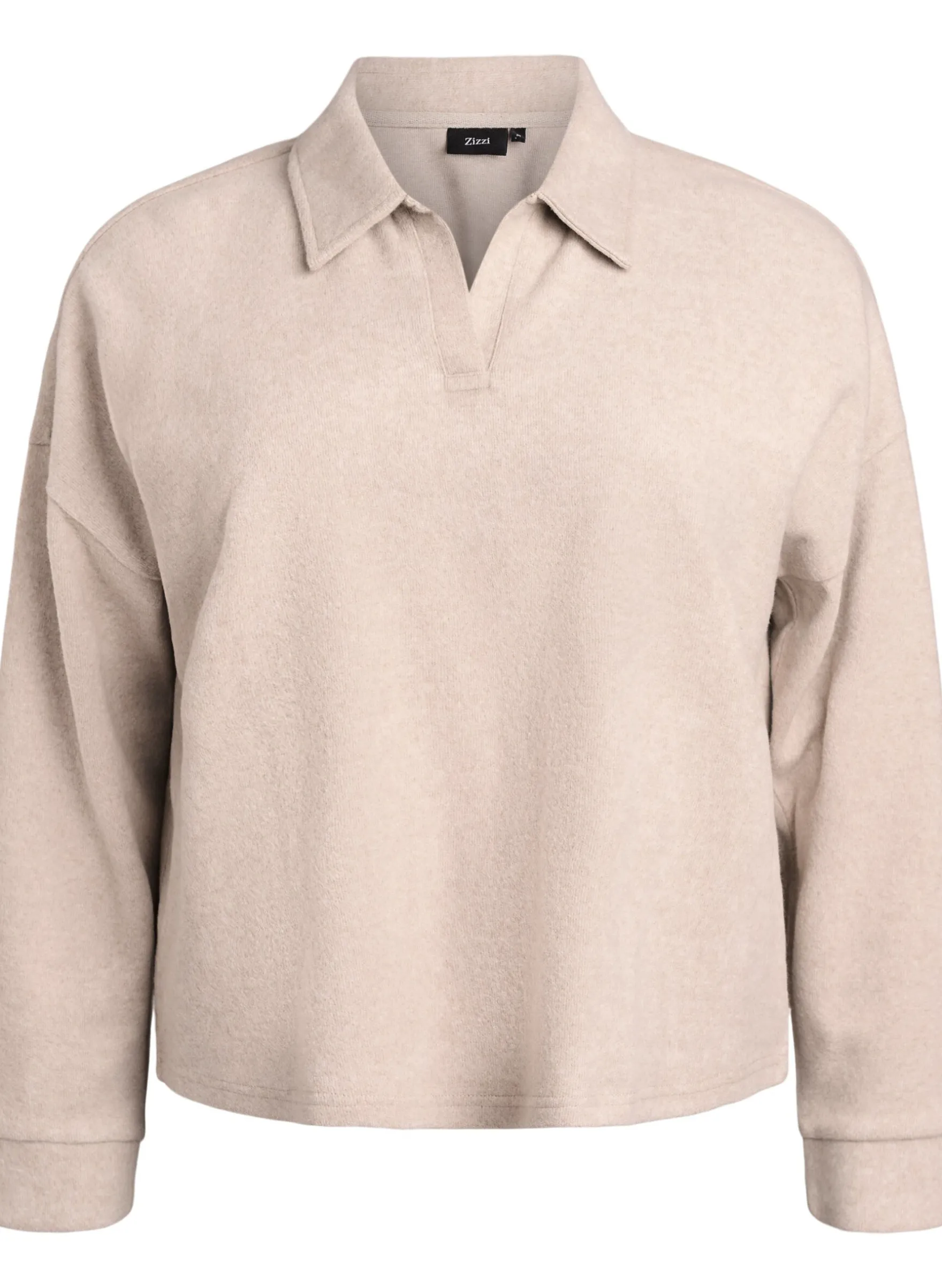 Jersey-Bluse mit Kragen und V-Ausschnitt