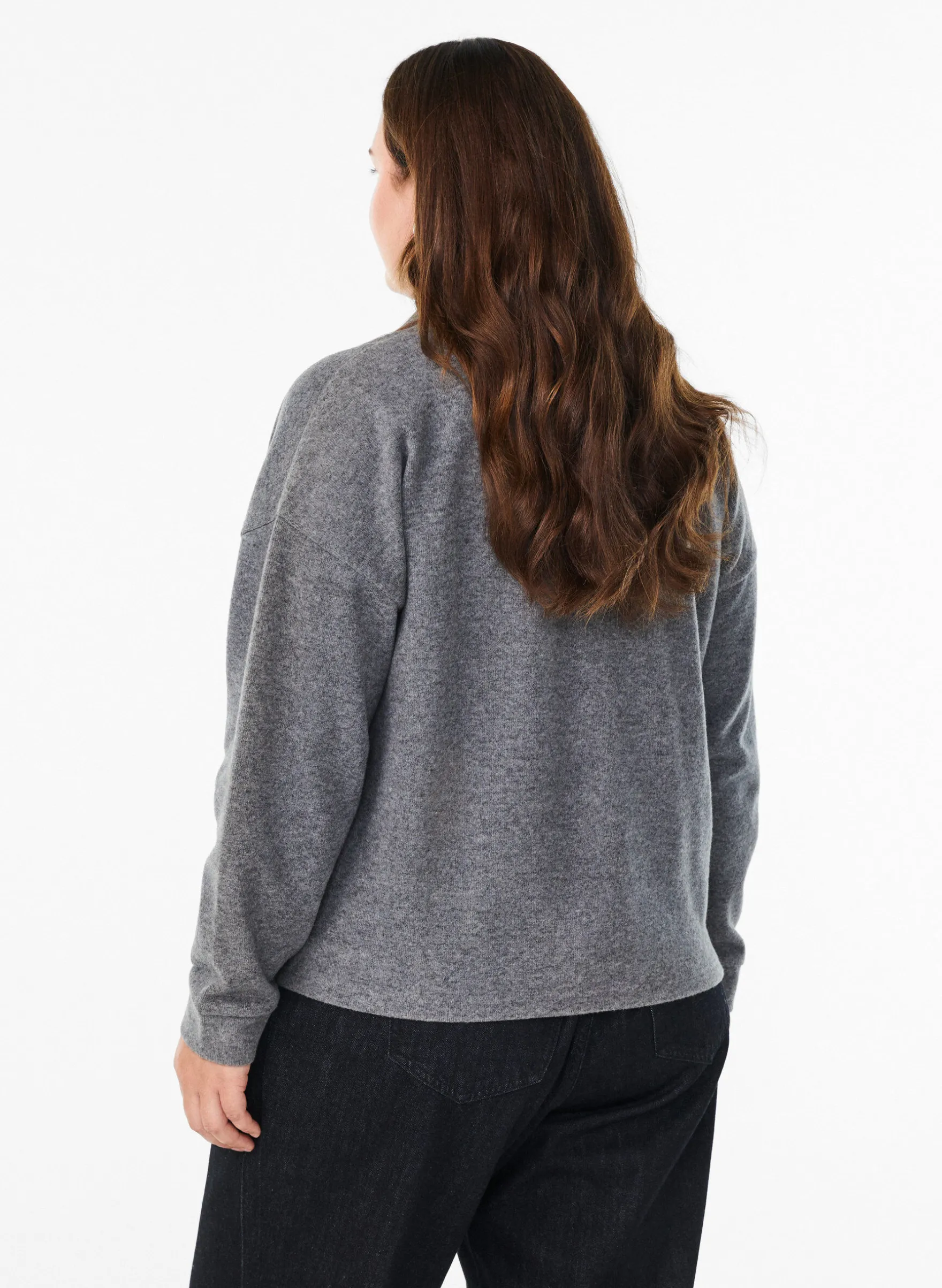 Jersey-Bluse mit Kragen und V-Ausschnitt