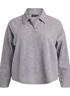 Jersey-Bluse mit Kragen und V-Ausschnitt