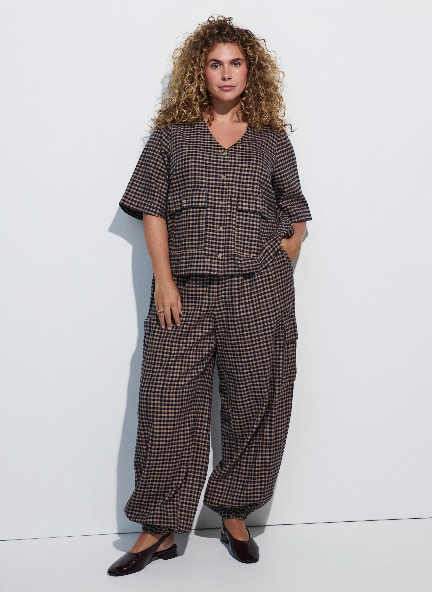 Karierte Bluse mit Brusttaschen