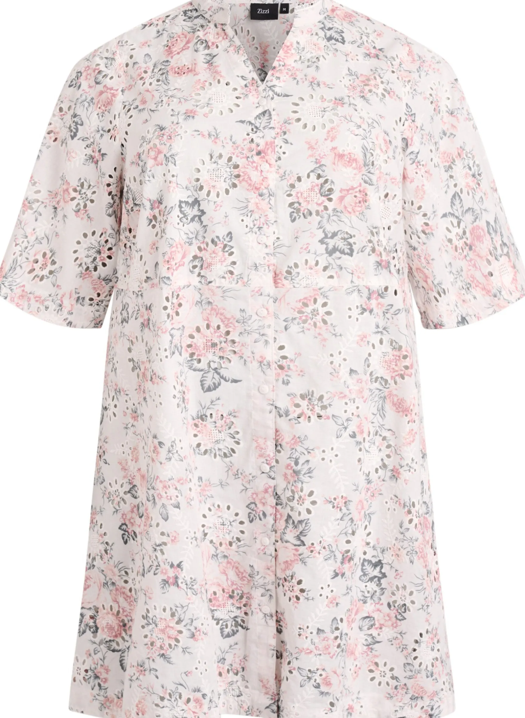 Kleid aus Baumwolle mit geblümtem Muster und Broderie Anglaise
