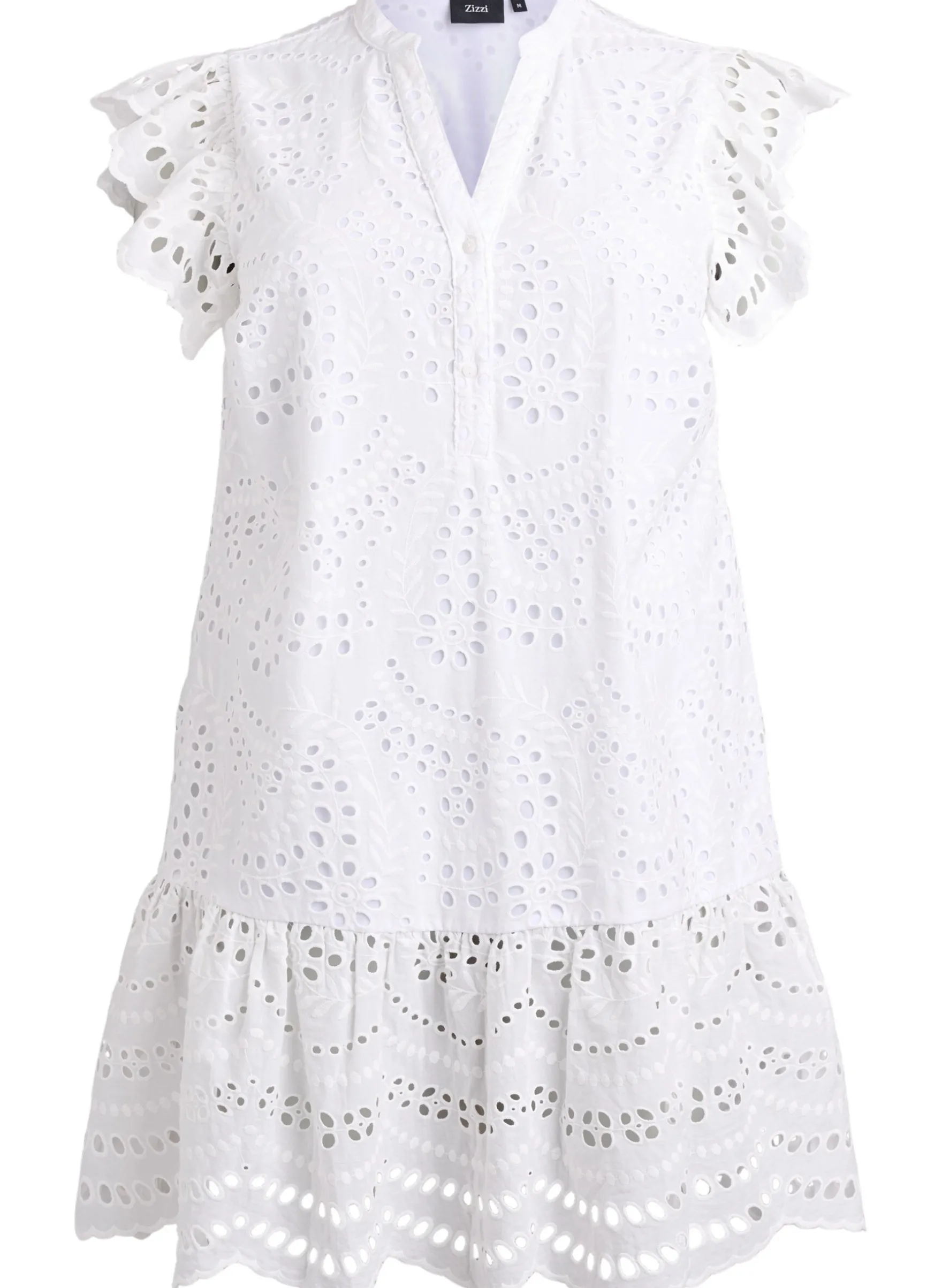 Kleid aus Broderie Anglaise mit Rüschenärmeln