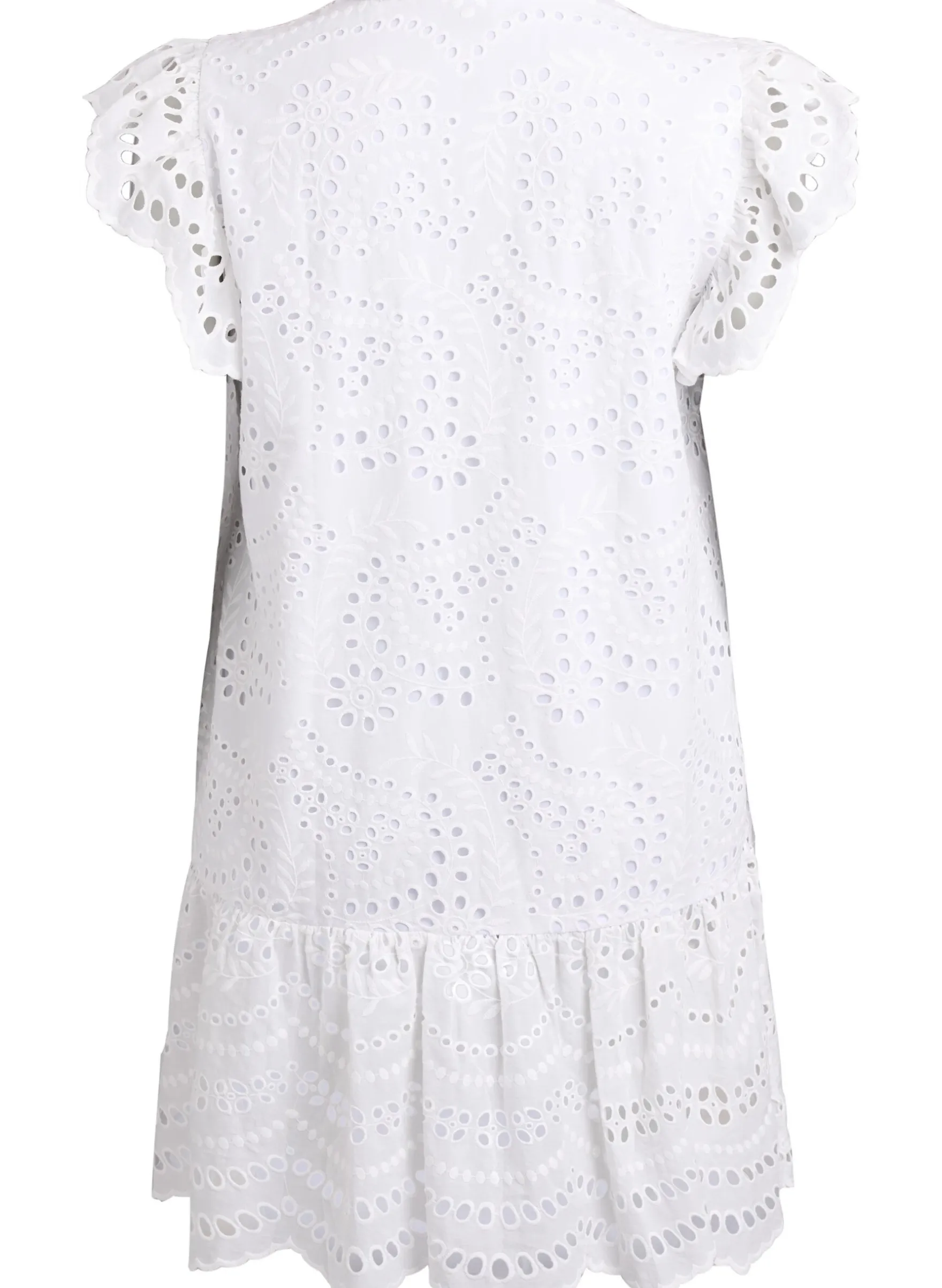 Kleid aus Broderie Anglaise mit Rüschenärmeln