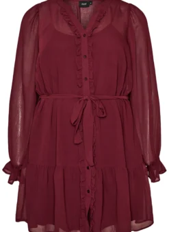 Kleid aus leichtem Webstoff mit Rüschen und Bindegürtel