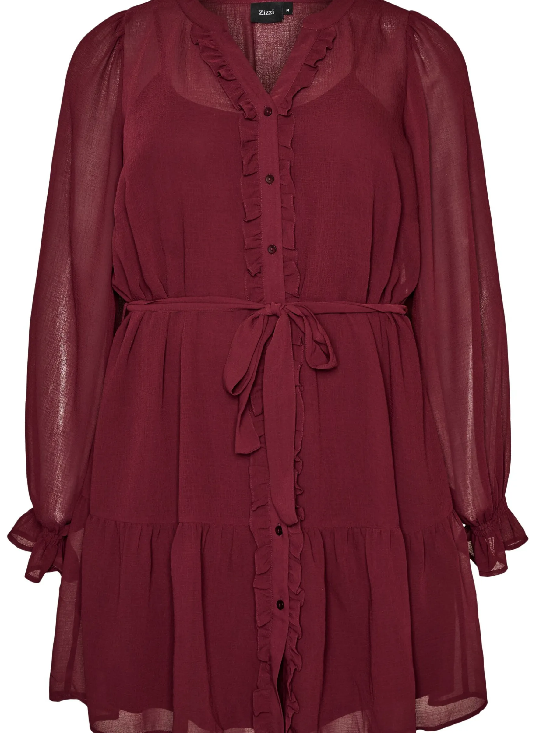 Kleid aus leichtem Webstoff mit Rüschen und Bindegürtel