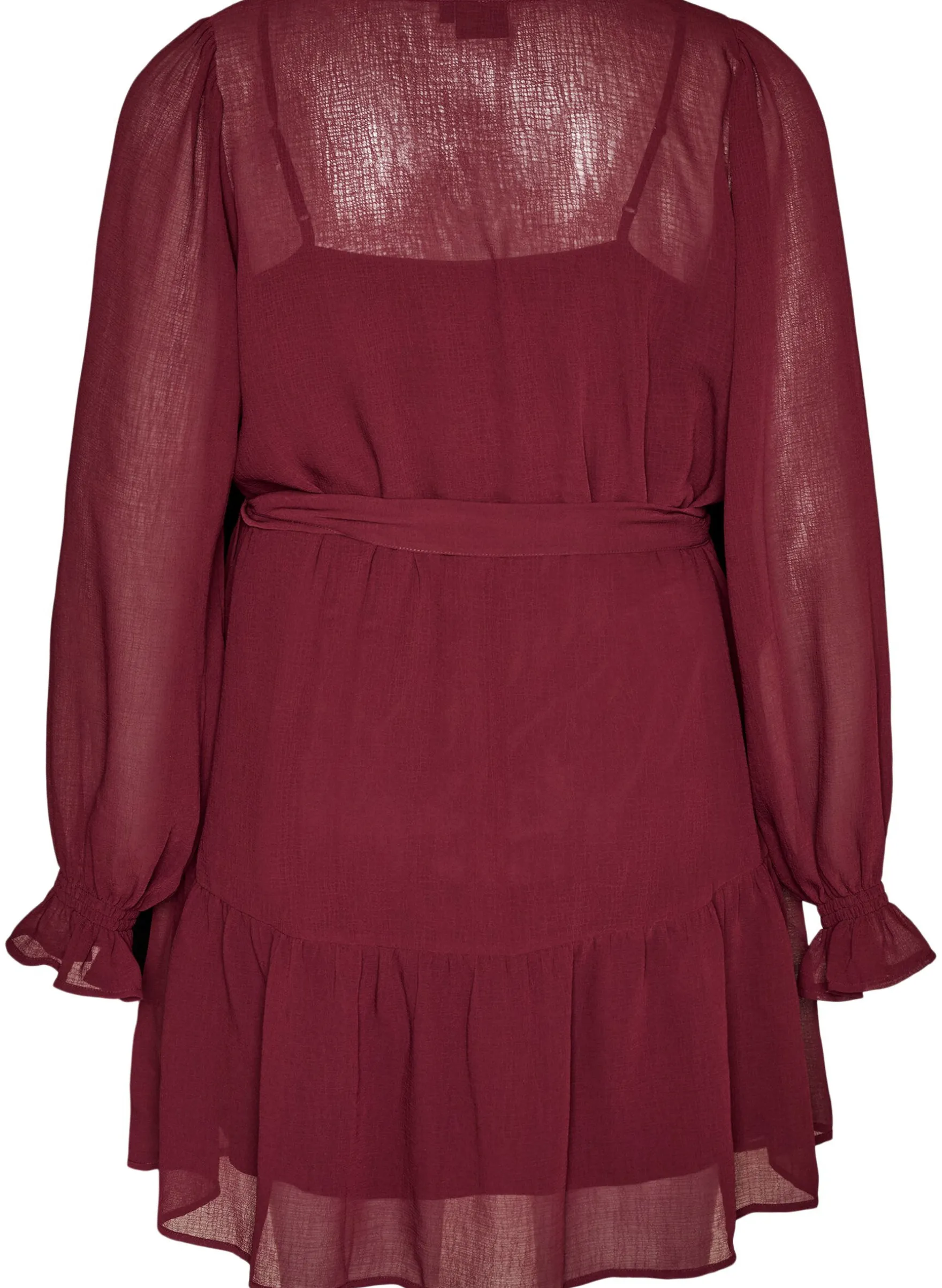 Kleid aus leichtem Webstoff mit Rüschen und Bindegürtel