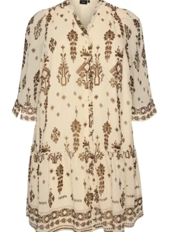 Kleid mit Ornament-Print und Rüschenkragen