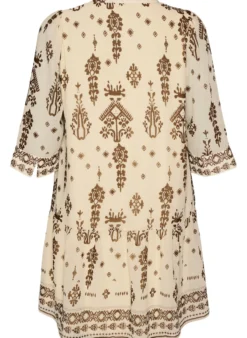 Kleid mit Ornament-Print und Rüschenkragen